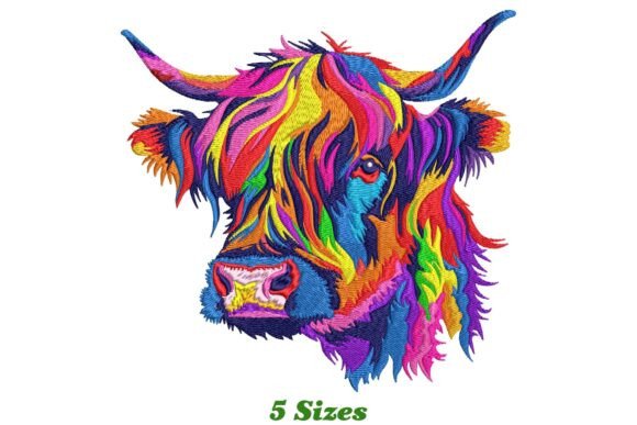 Colorful Highland Cow Head Embroidery Review
