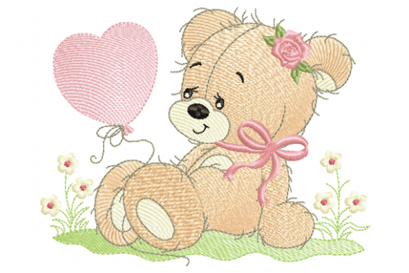Cute Teddy Bear with Pink Balloon Embroidery Review